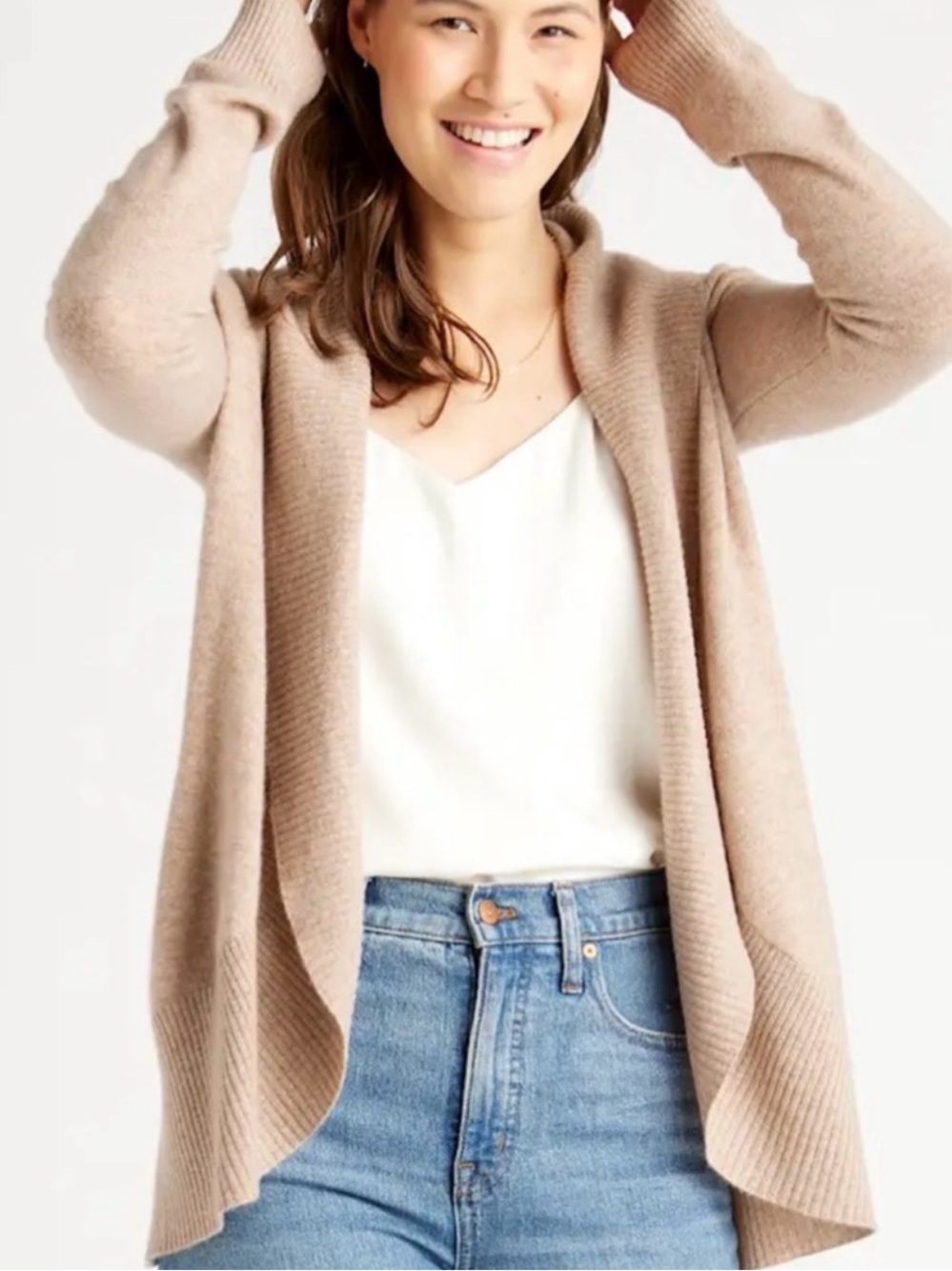 Quince Open-Front Draped Cardigan Sweater - Beige